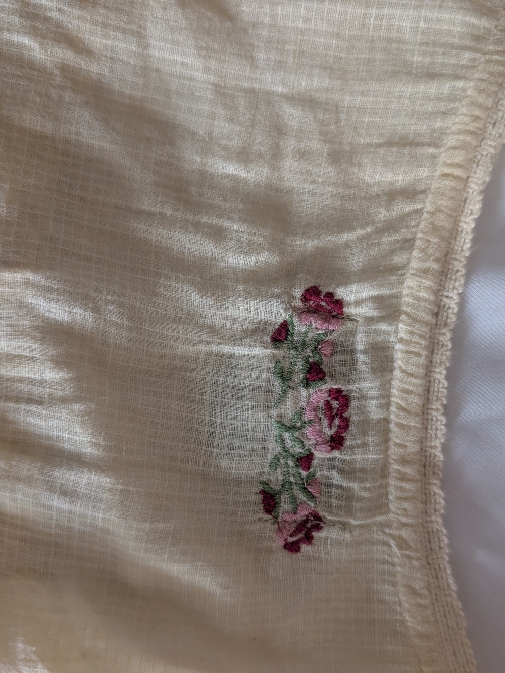 Anthropologie Cream Embroidered Cotton Peasant Top with Pink & Green Detail - Picture 6 of 6